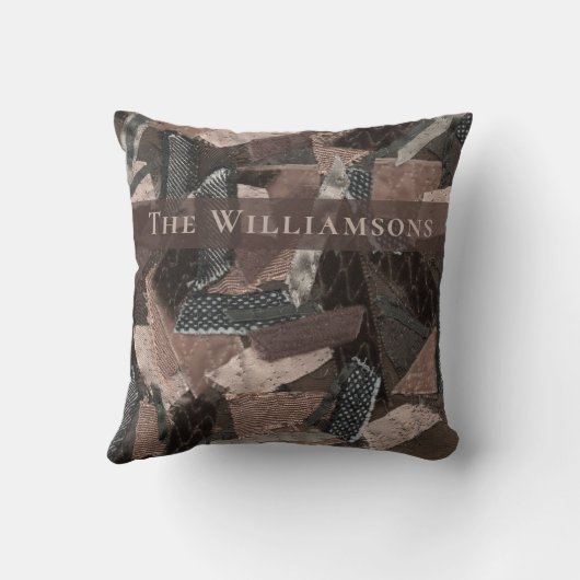 Custom abstract brown beige gray ribbon patchwork  クッション (裏面)