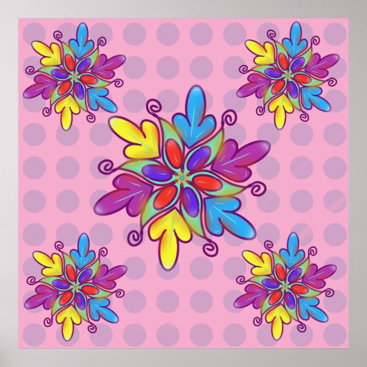 Custom  Abstract Kaleidoscope Flower Pattern ポスター (正面)
