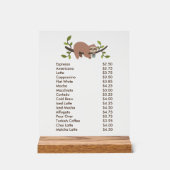 Custom Acrylic Pedestal Menu Sign with Sloth アクリルサイン (正面)