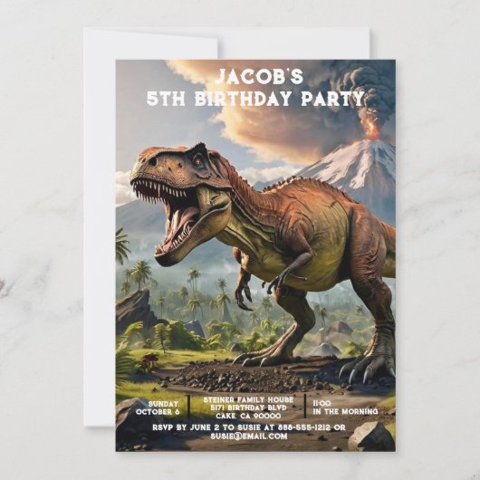 Custom Age Dinosaur Birthday Party Invitations 招待状 (正面)