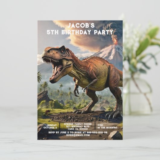 Custom Age Dinosaur Birthday Party Invitations 招待状 (スタンド正面)