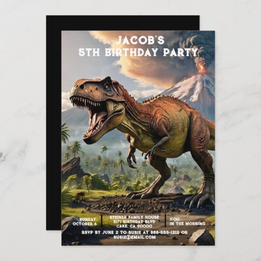 Custom Age Dinosaur Birthday Party Invitations 招待状 (正面/裏面)