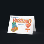 Custom Age Husband's Birthday Gifts and Stars Card シーズンカード<br><div class="desc">A brightly coloured, 'word art' birthday card to customize with your husband's age. The front cover greeting is, 'To my wonderful HUSBAND ⁬with love!' and the word 'husband' is in large lettering, filled with striped, polka dot, dog tooth check and polka dot patterns in yellow, orange and red. Below the...</div>