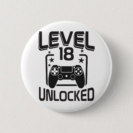 Custom Age Level 18 Unlocked Birthday Gamer  缶バッジ (正面)