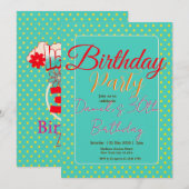 Custom Age & Name Vibrant Birthday Party 招待状 (正面/裏面)