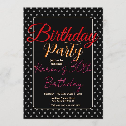 Custom Age & Name Vibrant Birthday Party 招待状 (正面)