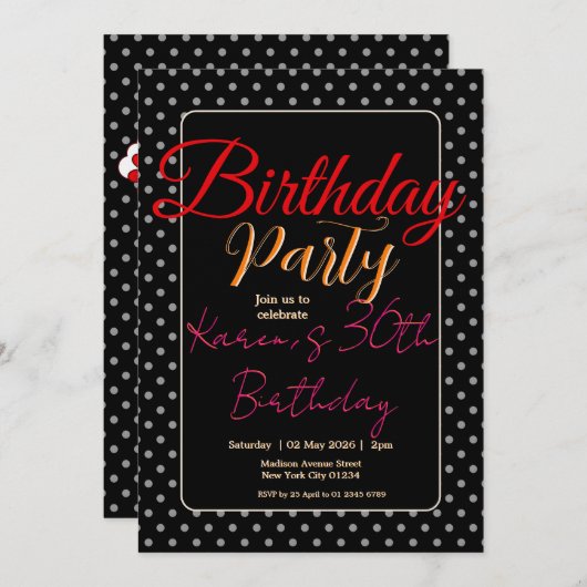 Custom Age & Name Vibrant Birthday Party 招待状 (正面/裏面)