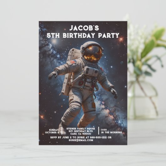 Custom Age Outer Space Birthday Party Invitations 招待状 (スタンド正面)