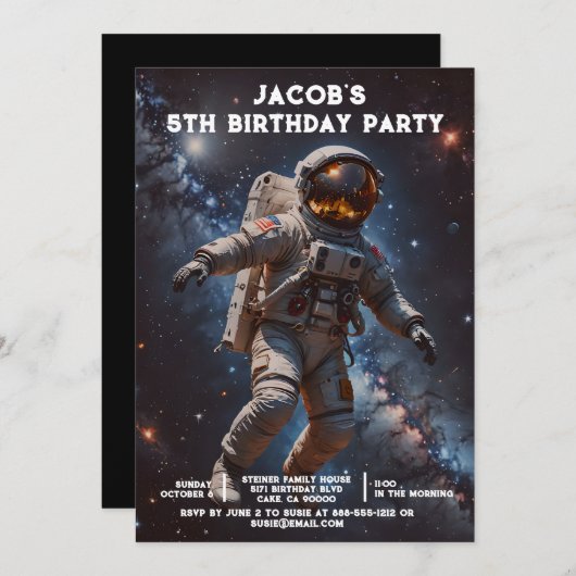 Custom Age Outer Space Birthday Party Invitations 招待状 (正面/裏面)