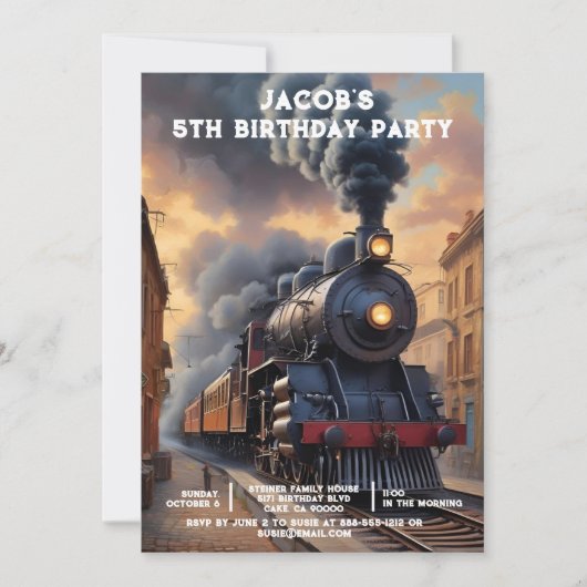 Custom Age Train Birthday Party Invitations 招待状 (正面)