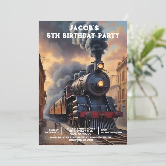 Custom Age Train Birthday Party Invitations 招待状 (スタンド正面)