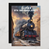 Custom Age Train Birthday Party Invitations 招待状 (正面/裏面)