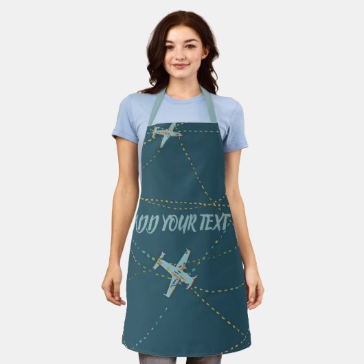 Custom Airplane Apron – Add Your Name or Message エプロン (着用した状態)
