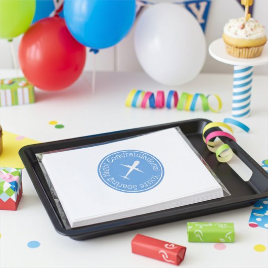 Custom Airplane on Blue Congrats Soaring High ラウンドシール