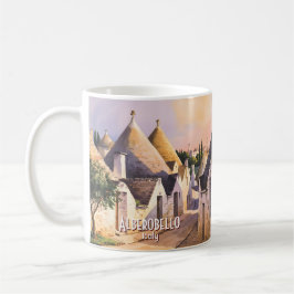 Custom Alberobello Trulli House Watercolor Travel コーヒーマグカップ