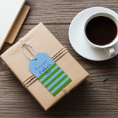 Custom All-Occasion Striped Spring Green and Blue ギフトタグ