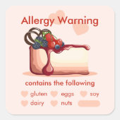 Custom Allergy Warning Dessert Sticker スクエアシール (正面)