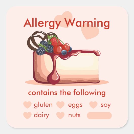 Custom Allergy Warning Dessert Sticker スクエアシール (正面)