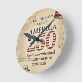 Custom America 250 Semiquincentennial 1776–2026  ラウンド壁時計 (傾斜)