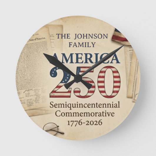 Custom America 250 Semiquincentennial 1776–2026  ラウンド壁時計 (正面)