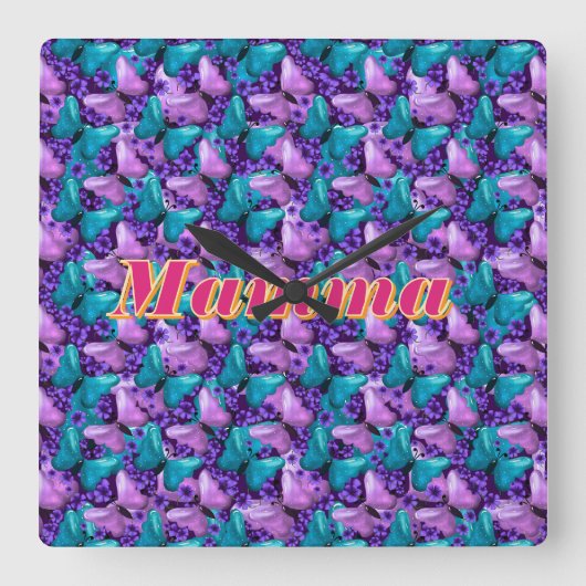 Custom and personalized butterfly floral gift  スクエア壁時計 (正面)