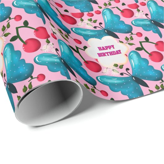 Custom and personalized cherry butterfly gift   ラッピングペーパー (ロールコーナー)