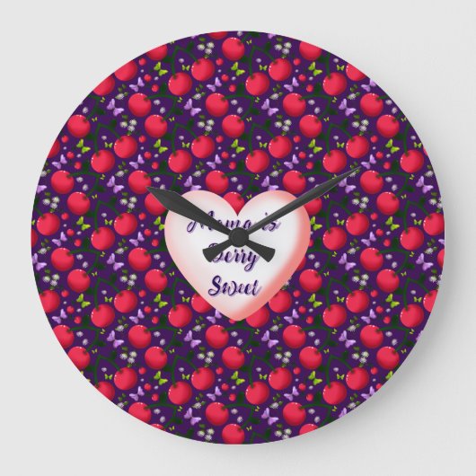 Custom and personalized Cute Cherry Butterfly  ラージ壁時計 (正面)