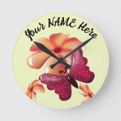 Custom and personalized floral Butterfly  ラウンド壁時計 (正面)