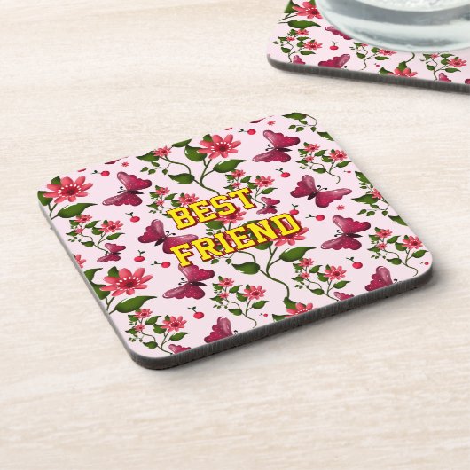 Custom and personalized floral Butterfly pattern  コースター (左側)