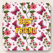 Custom and personalized floral Butterfly pattern  コースター (正面)