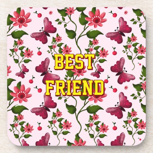 Custom and personalized floral Butterfly pattern  コースター (正面)
