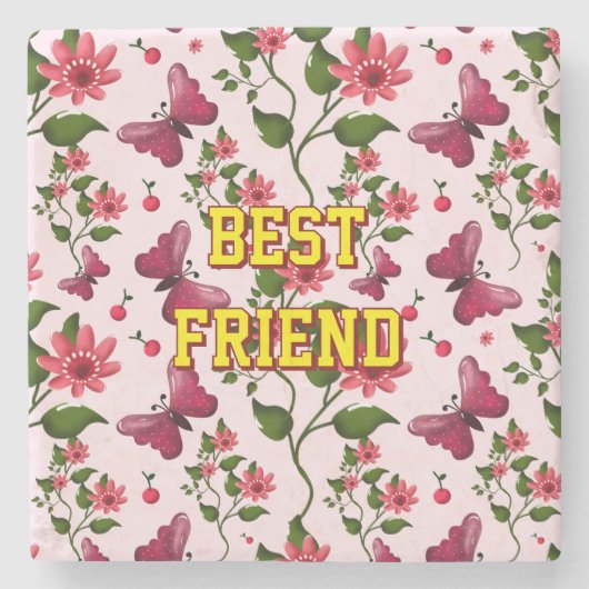 Custom and personalized floral Butterfly pattern  ストーンコースター (正面)