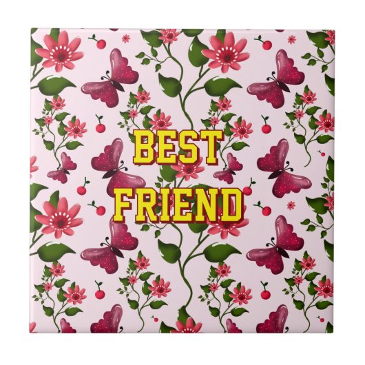 Custom and personalized floral Butterfly pattern  タイル (正面)