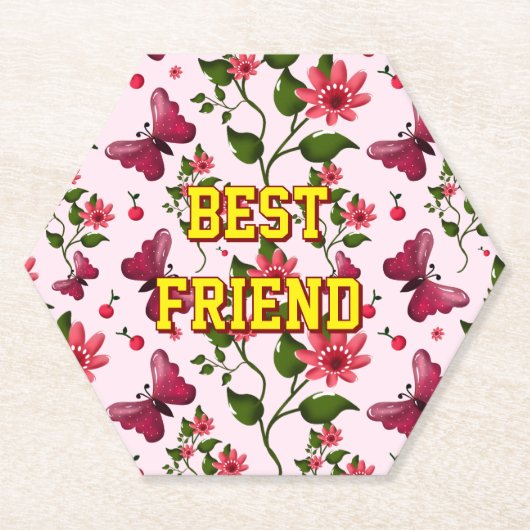 Custom and personalized floral Butterfly pattern  ペーパーコースター (正面)