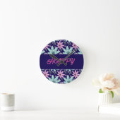 Custom and personalized floral Ping Pong Paddle ラウンド壁時計 (ホーム)
