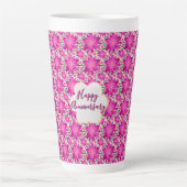 Custom and personalized pink floral  カフェラテマグ (正面)