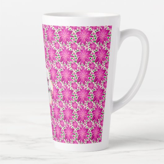 Custom and personalized pink floral  カフェラテマグ (右)