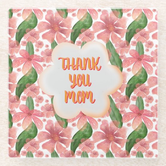 Custom and personalized Thank You Mom Watercolor ガラスコースター (正面)