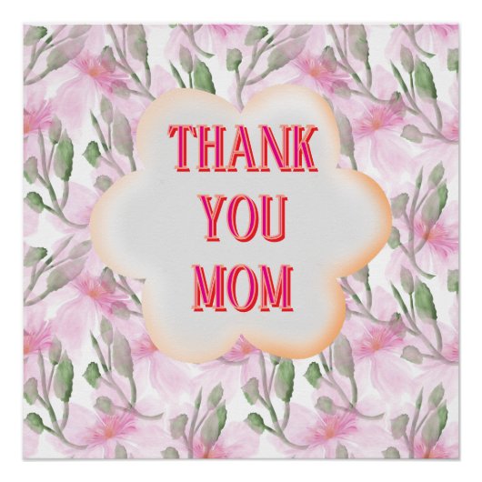 Custom and personalized Thank You Mom Watercolor W ポスター (正面)