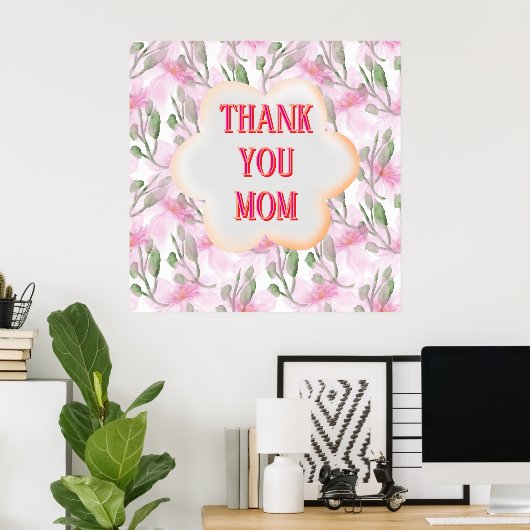 Custom and personalized Thank You Mom Watercolor W ポスター (ホームオフィス)