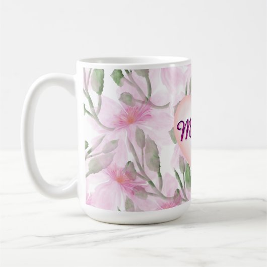 Custom and Personalized  watercolor floral gift  コーヒーマグカップ (左)