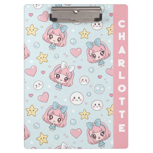 Custom Anime Kawaii with Hearts and Star クリップボード (正面)