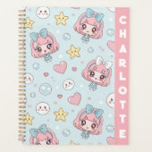 Custom Anime Kawaii with Hearts and Star プランナー手帳 (正面)