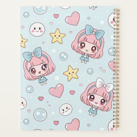 Custom Anime Kawaii with Hearts and Star プランナー手帳 (裏面)
