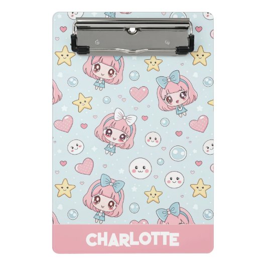 Custom Anime Kawaii with Hearts and Star ミニクリップボード (正面)