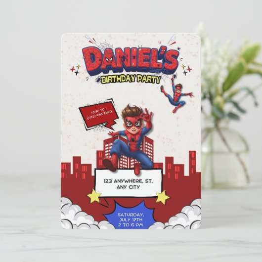 Custom Anime Spider-Man Birthday Invitation 招待状 (スタンド正面)