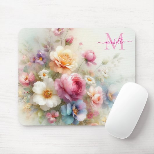 Custom Aquarell Floral Template Monogrammed マウスパッド (マウス)