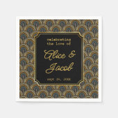 Custom Art Deco Embroidered-Style Wedding Napkins スタンダードカクテルナプキン (正面)