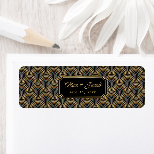 Custom Art Deco Wedding Cigar Wrap with Names ラベル (インサイチュ)