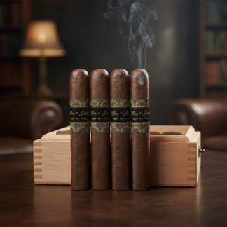 Custom Art Deco Wedding Cigar Wrap with Names ラベル